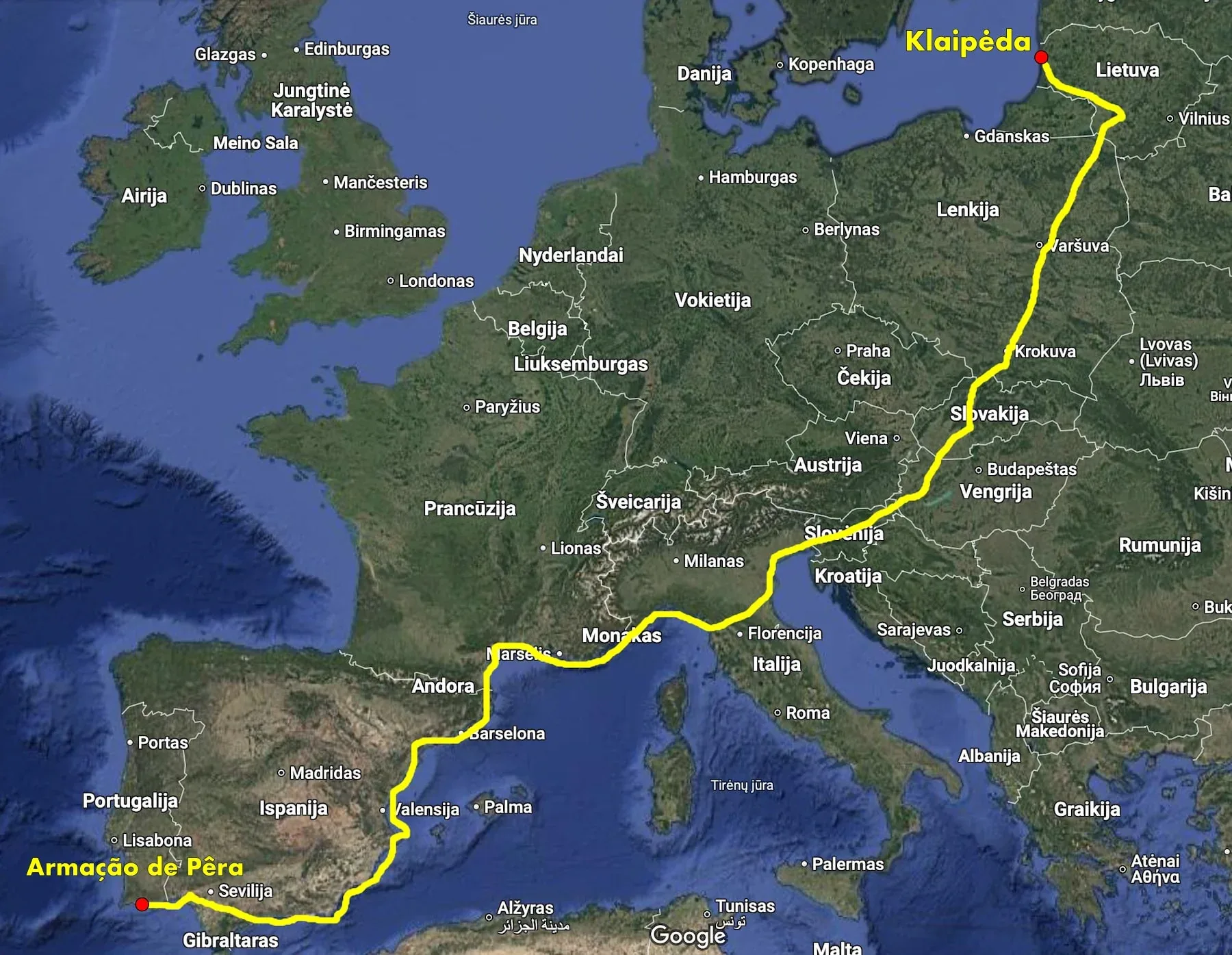 Klaipėda - Portugalija moto kelionės maršrutas